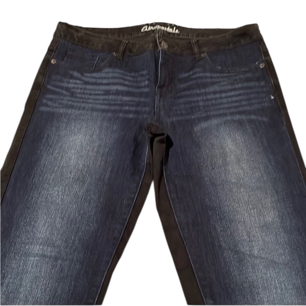 Aeropostale size 10 blue & black color block jeans straight leg two tone